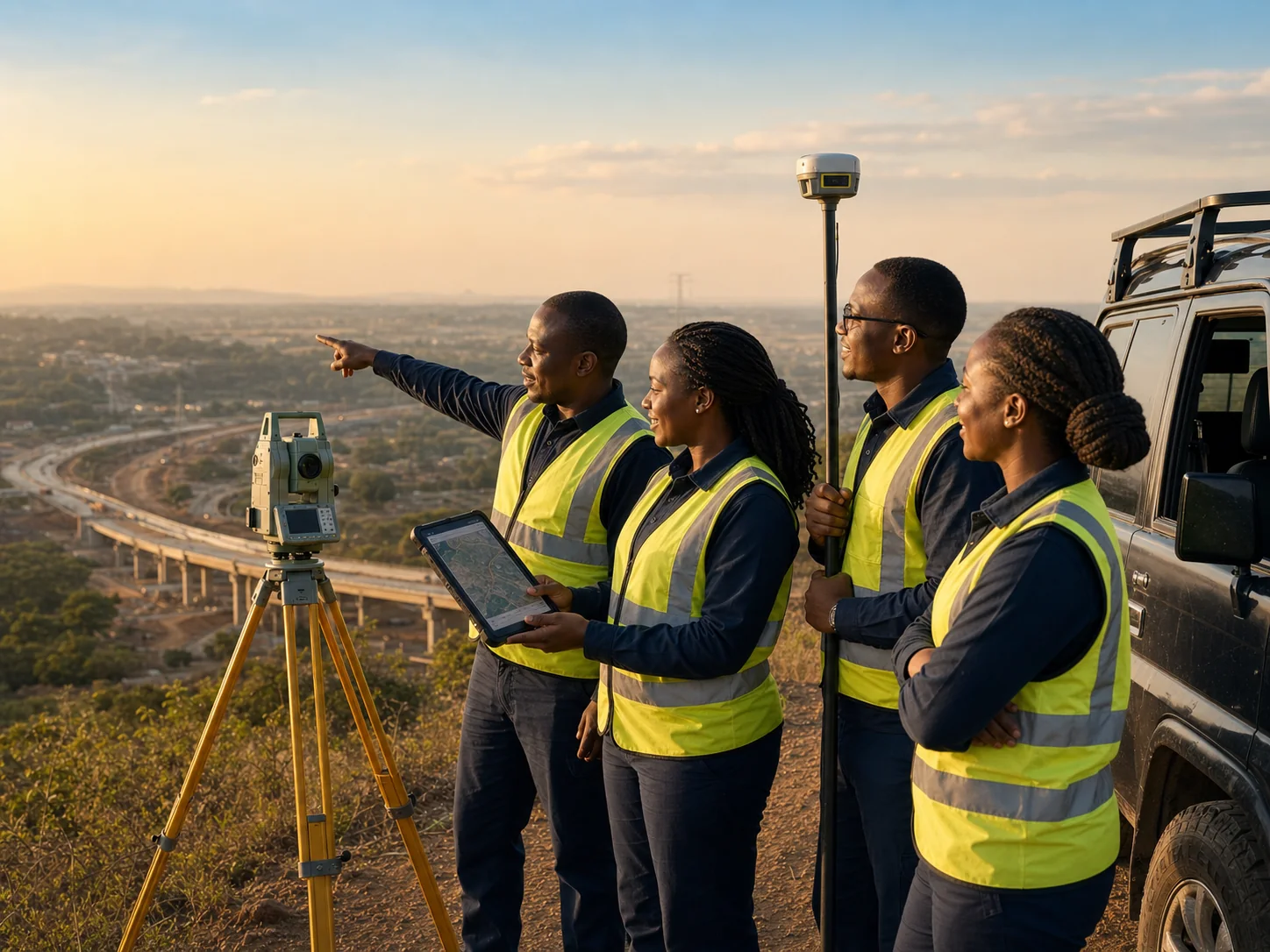 Starnep geospatial professionals collaborating at an infrastructure site